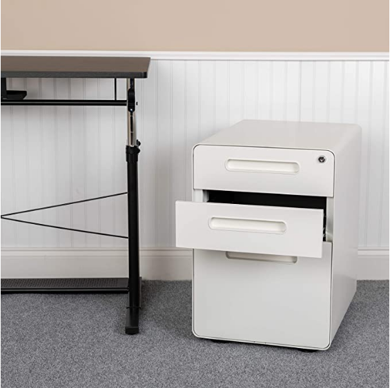 3-Drawer White Mobile Locking Filing Cabinet factory