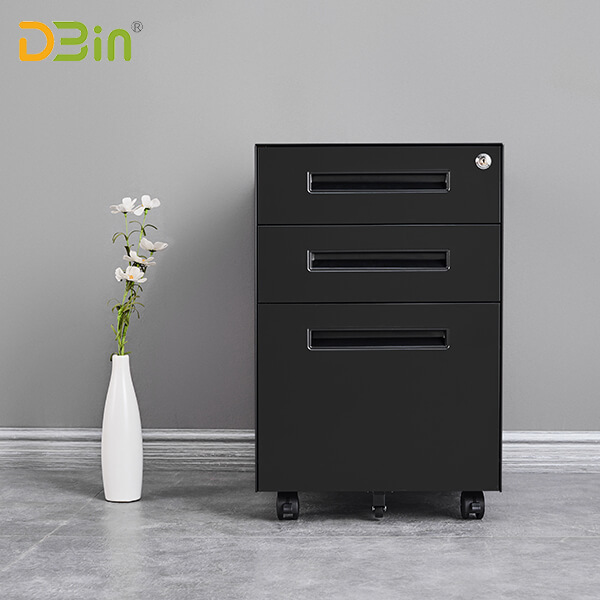3 drawer office steel mobile pedestal in black