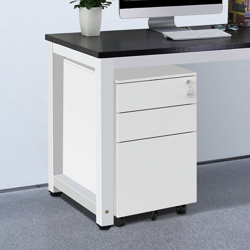 white 3 drawer steel mobile pedestal