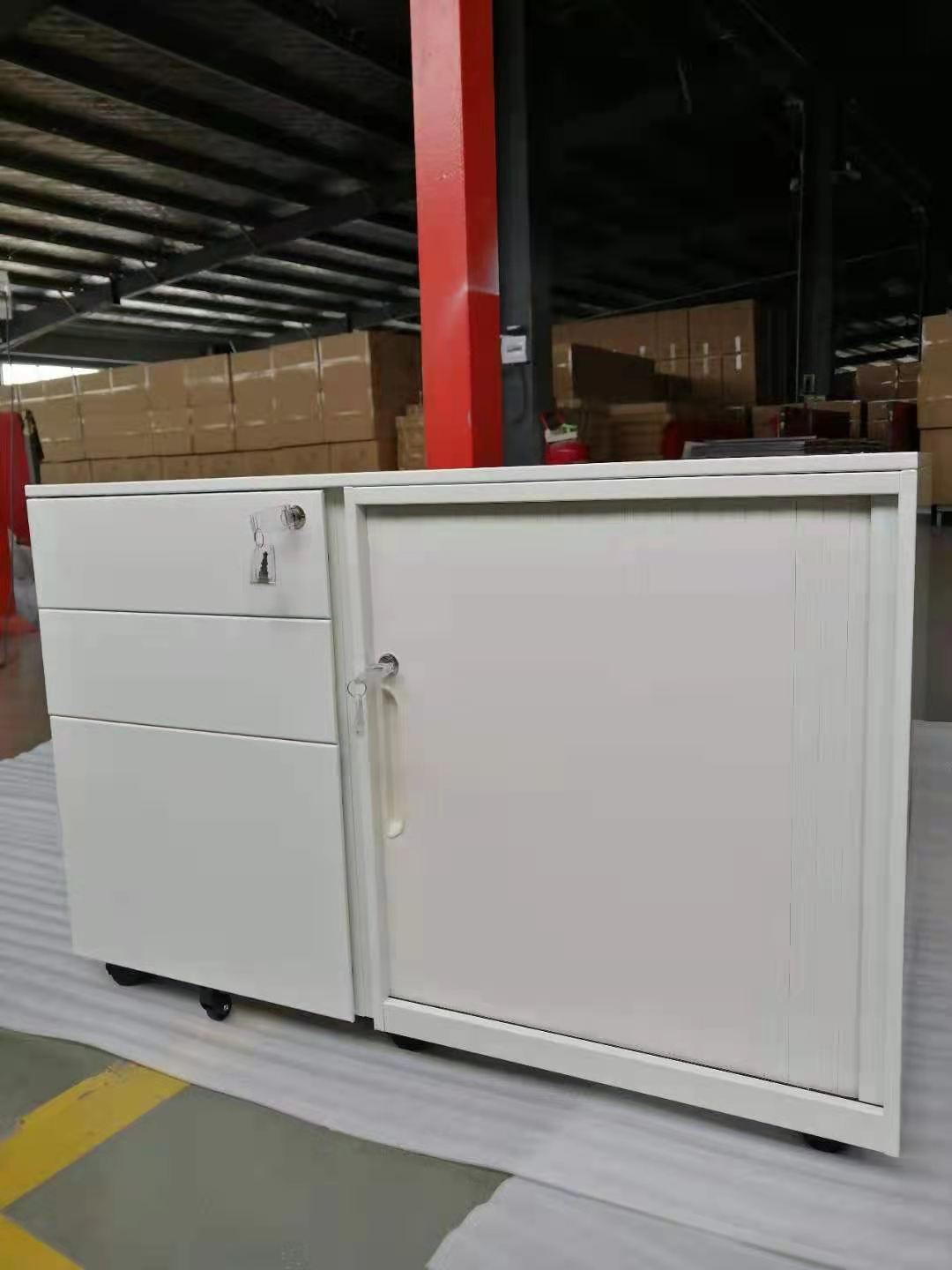 white mobile pedestal 3 drawer with tambour door factory